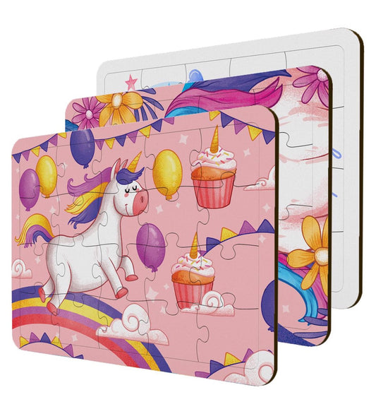 Çocuklar İçin Ahşap Puzzle 3'lü Set Unicorn Temalı
