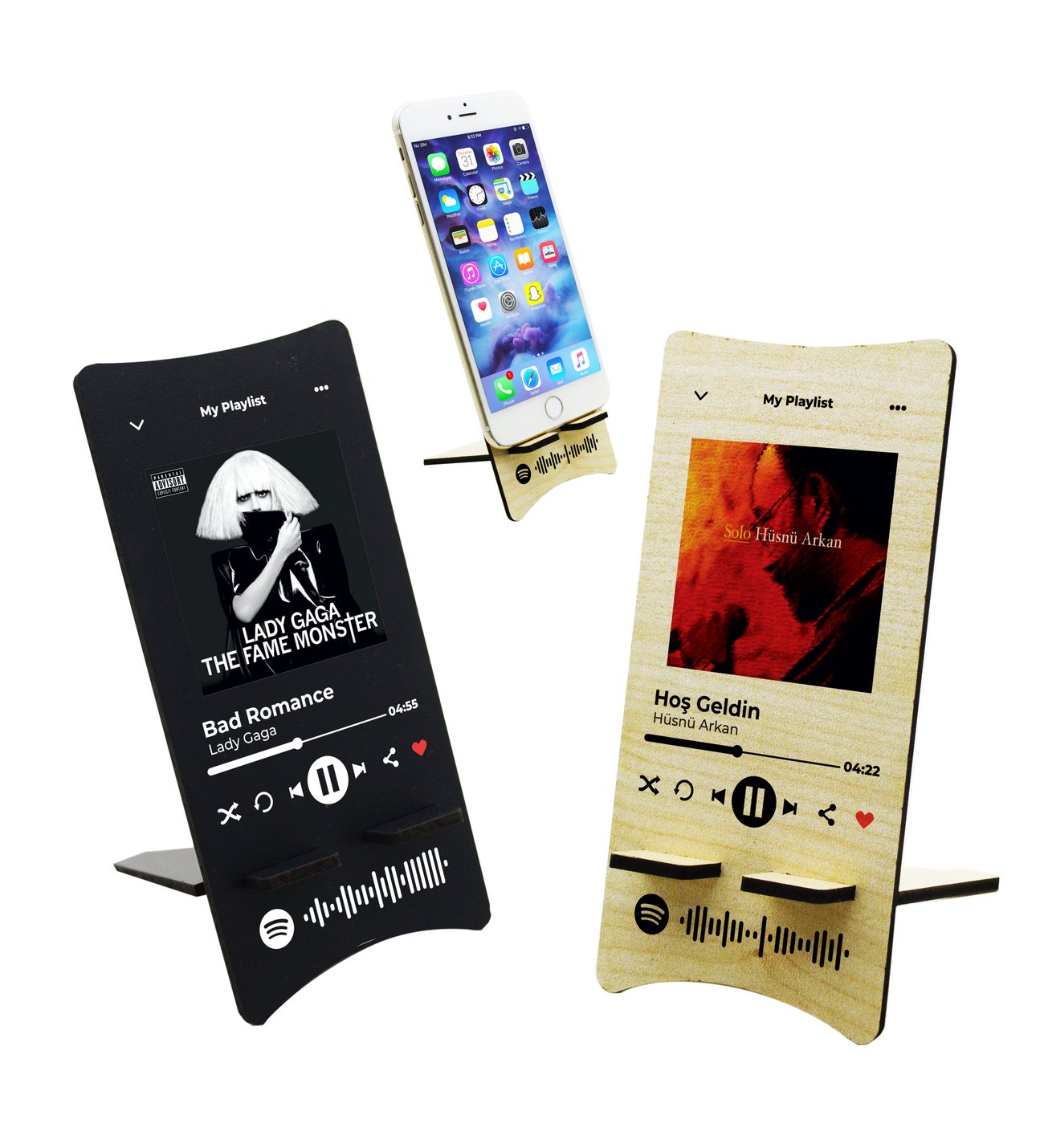 Spotify Barkodlu Kişiye Özel Ahşap Telefon Standı - Kişiye Özel Anlamlı Hediye - Kişisel Hediye