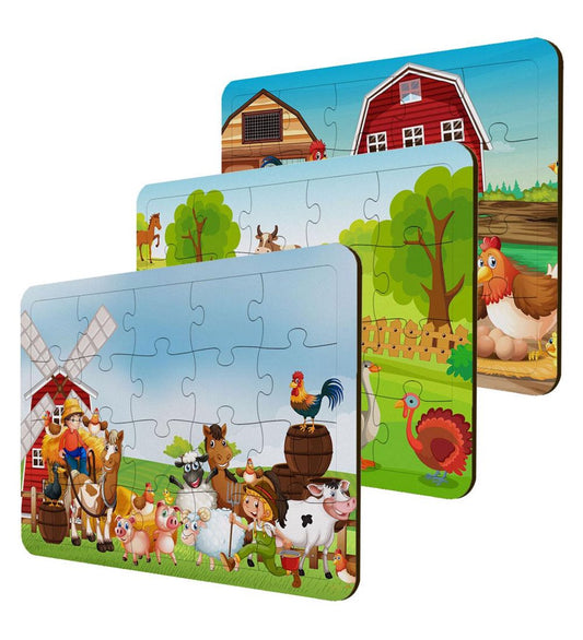 Ahşap Puzzle Çocuklar için 3'lü Çiftlik Hayvanları Seti